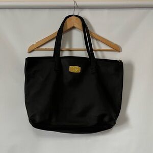 Joy Mangano Black Leather Shoulder Handbag Tote Gold Tone Hardware Inner Wallet
